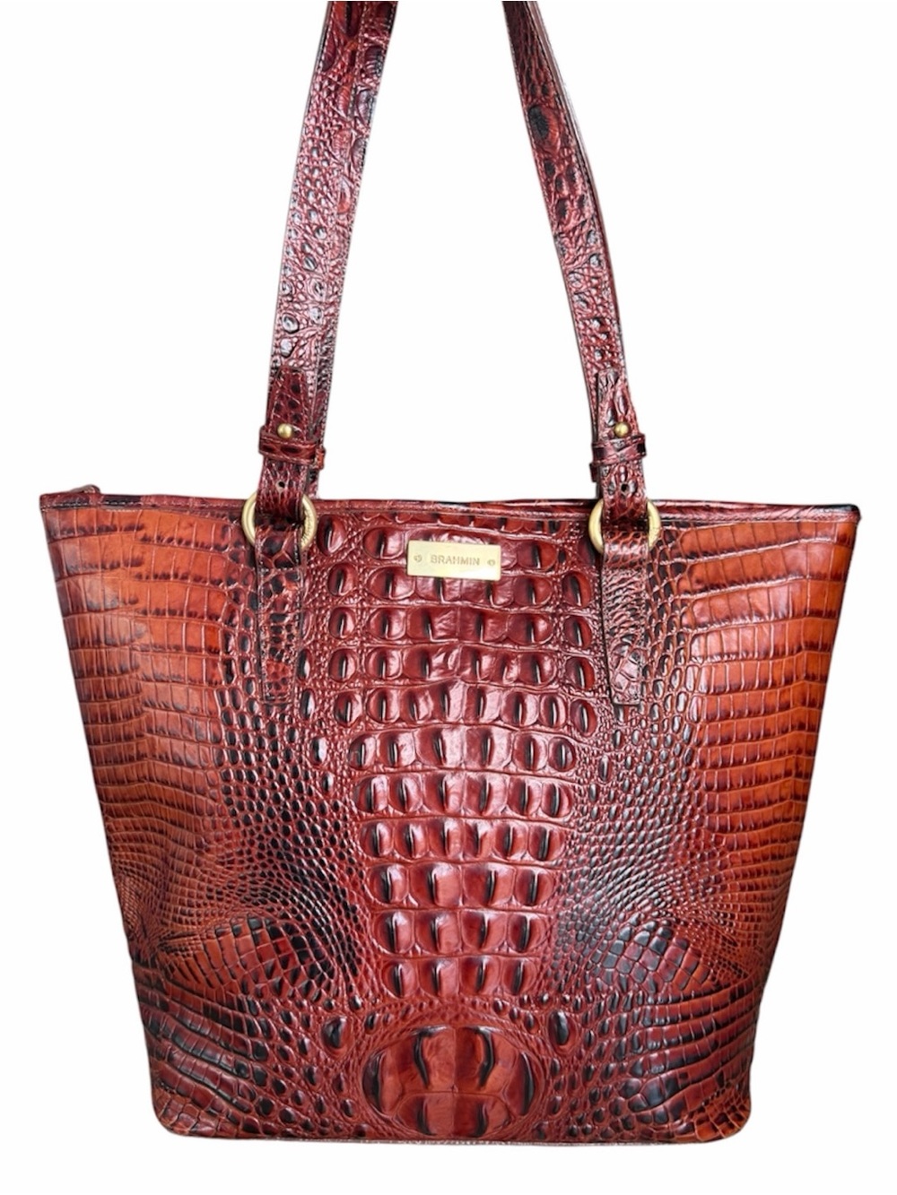 Brahmin Medium Leather Zip Top Asher Tote In Pecan Melbourne